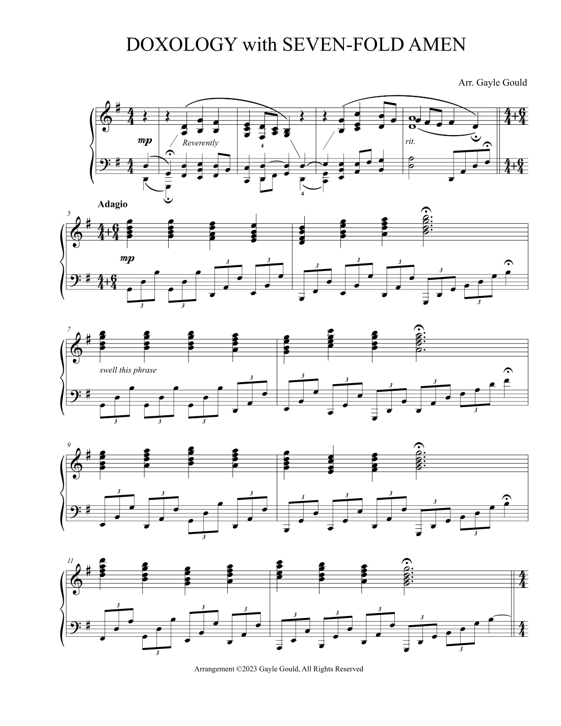 Doxology - Old One Hundredth - advanced piano solo, REV. 10/2023 (arr. Gayle Gould)