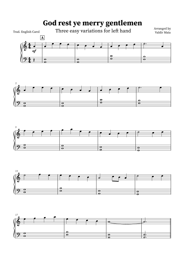 God Rest You Merry Gentlemen - 3 easy variations (arr. Valdir Maia)
