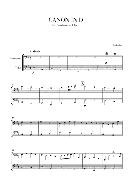 Canon in D for Trombone and Tuba (arr. Cadenza Editions)