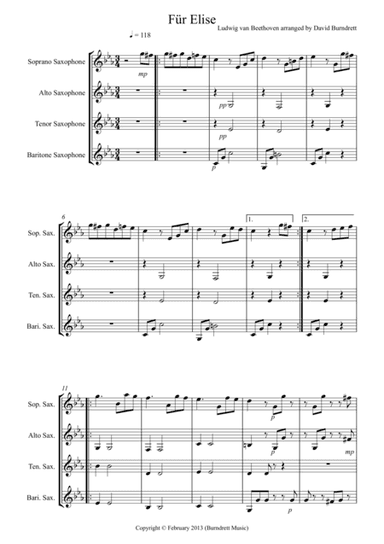 Fur Elise for Saxophone Quartet (arr. David Burndrett)