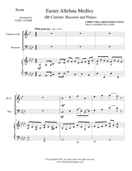 EASTER ALLELUIA MEDLEY (Trio – Bb Clarinet, Bassoon/Piano) Score and Parts (arr. Gary Lanier)