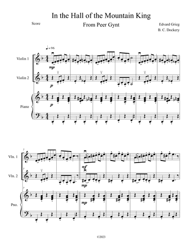 In the Hall of the Mountain King (Violin Duet with Piano Accompaniment) (arr. B. C. Dockery)