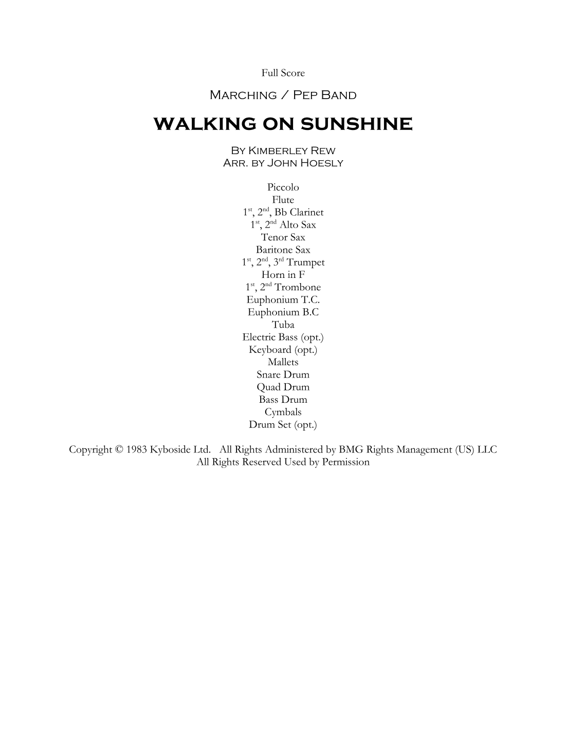 Walking On Sunshine (arr. John Hoesly)