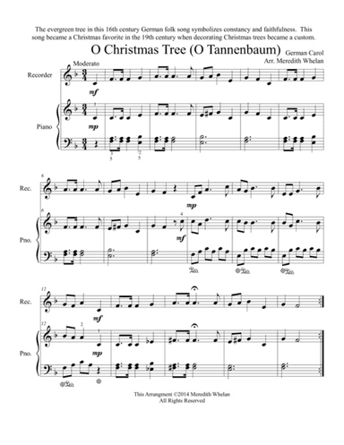 Chirstmas Duets for Recorder & Piano:  O Christmas Tree (O Tannenbaum) (arr. Meredith Whelan)
