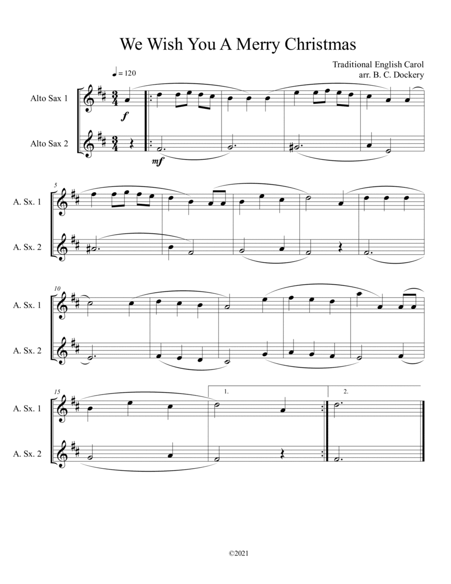 We Wish You A Merry Christmas (Alto Sax Duet) (arr. B. C. Dockery)