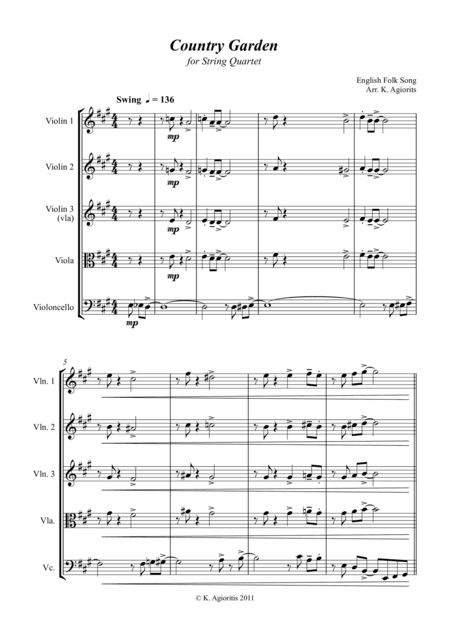 Country Garden - A Jazz Arrangement - for String Quartet (arr. K. Agioritis)