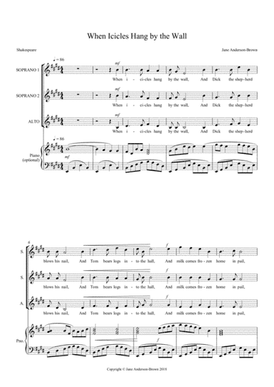 When Icicles Hang by the Wall - SSA with optional piano