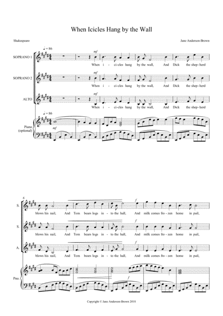 When Icicles Hang by the Wall - SSA with optional piano