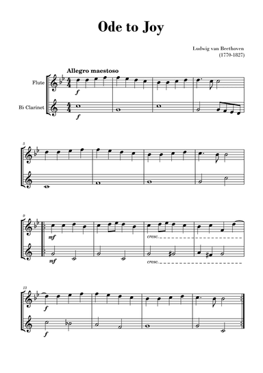 Beethoven - Ode to Joy (for Flute and Clarinet) (arr. Gisele Sant'Ana)