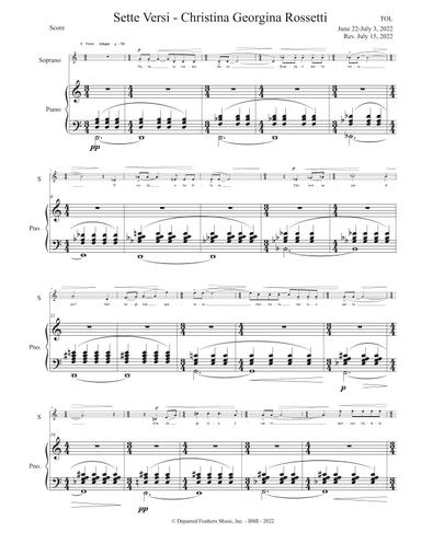 Sette Versi (2022) piano-vocal score