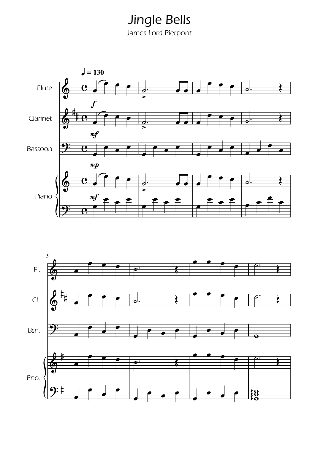 Jingle Bells - Woodwind Trio w/ Piano (arr. Ygor Nunes)