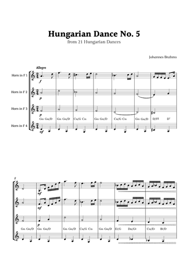 Hungarian Dance No. 5 by Brahms for French Horn Quartet (arr. Rika K.)