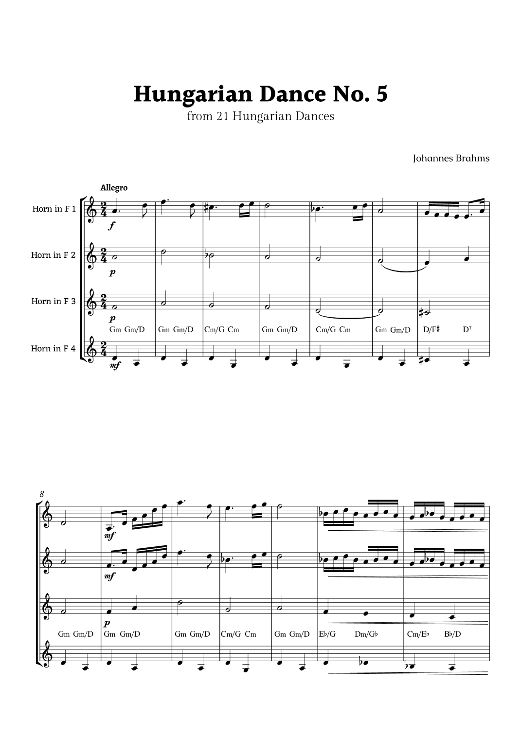 Hungarian Dance No. 5 by Brahms for French Horn Quartet (arr. Rika K.)