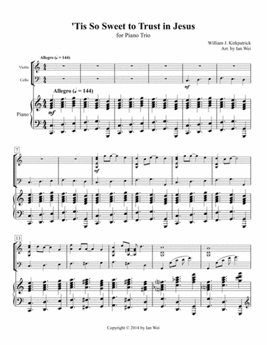 'Tis So Sweet to Trust in Jesus for Piano Trio (arr. Ian Wei)