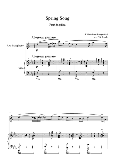 Spring Song (Fruhlingslied) - Alto Sax and Piano (arr. Phil Rawle)