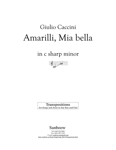 Caccini: Amarilli, mia bella (transposed to c sharp minor, low voice) (arr. Sunbow)