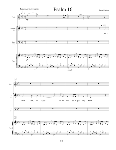 Psalm 16 - for SATB choir with piano and violin