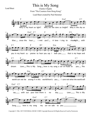 This Is My Song (arr. lead sheet by Paul Hemmer)