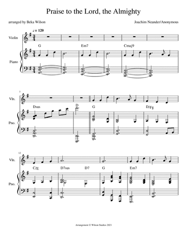 Praise to the Lord, the Almighty--violin solo (arr. Beka Wilson)