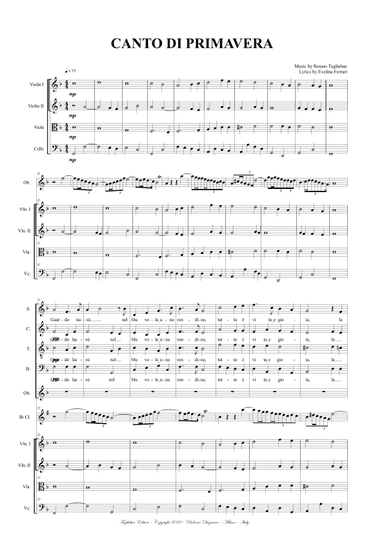 CANTO DI PRIMAVERA - For SATB Choir, Oboe, Clarinet in Bb and String Quartet. With Parts