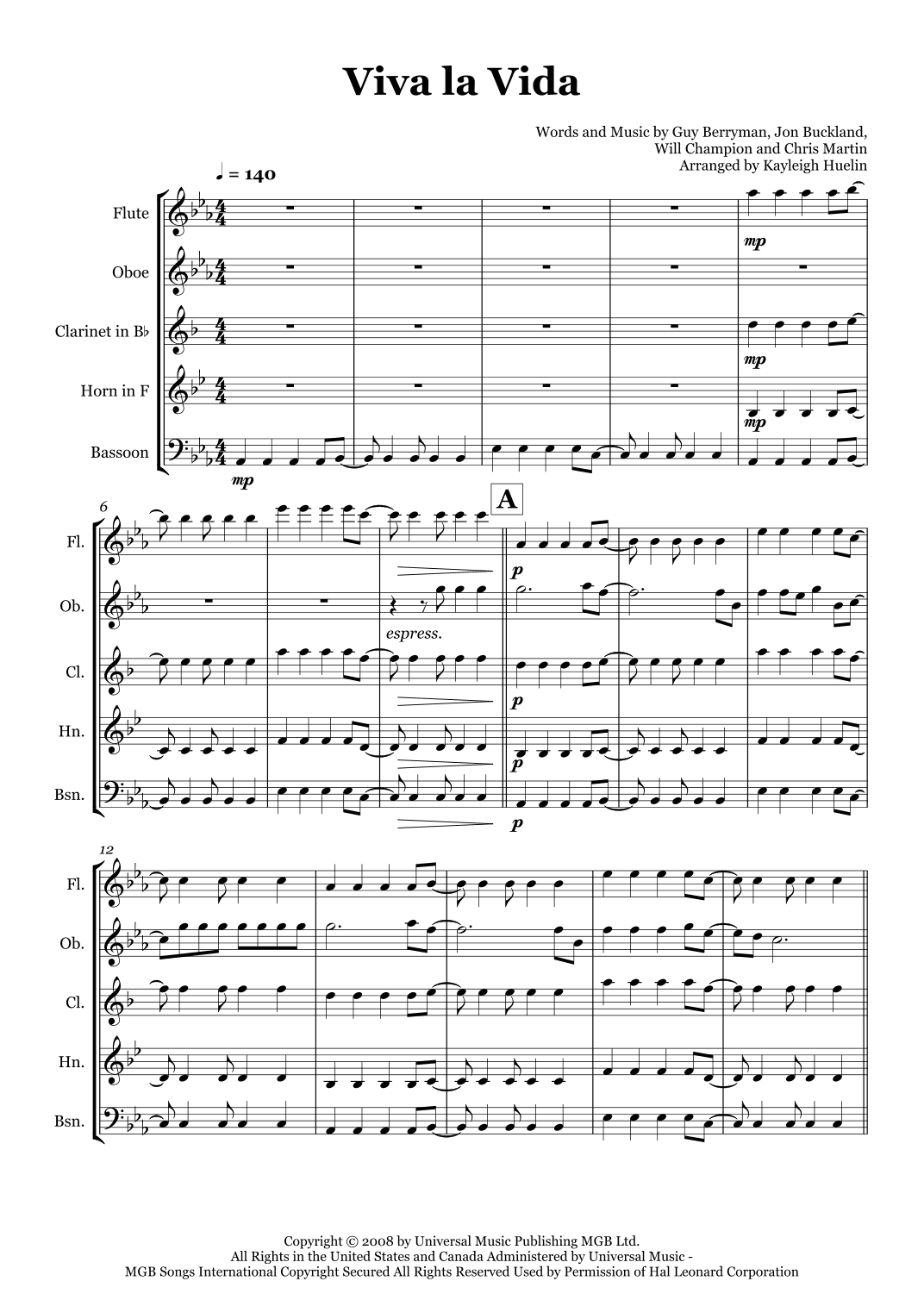 Viva La Vida (arr. Kayleigh Huelin)