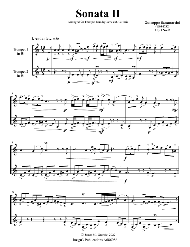 Sammartini: Sonata Op. 1 No. 2 for Trumpet Duo (arr. James M. Guthrie)