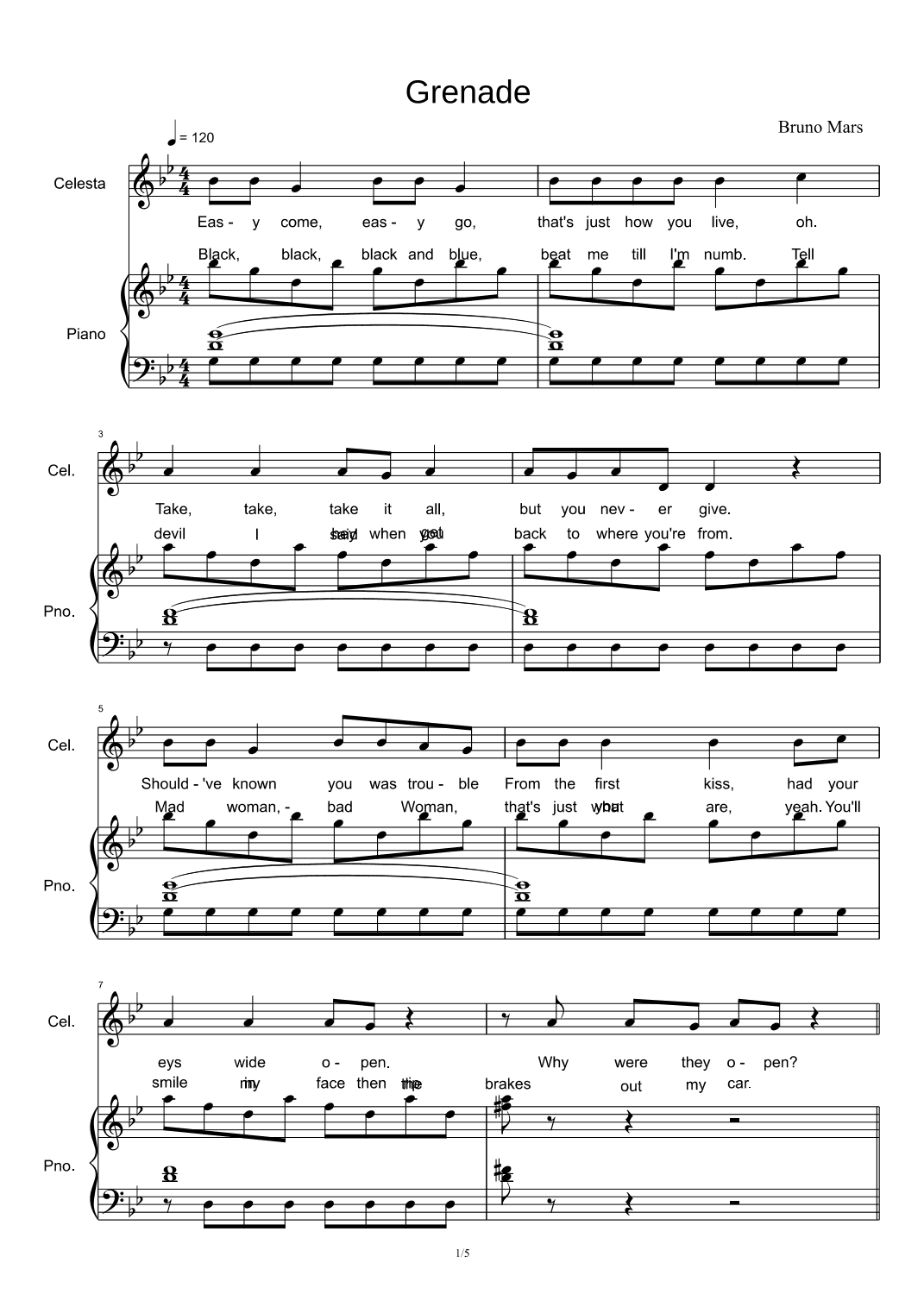 Grenade (arr. Bruno Mars)