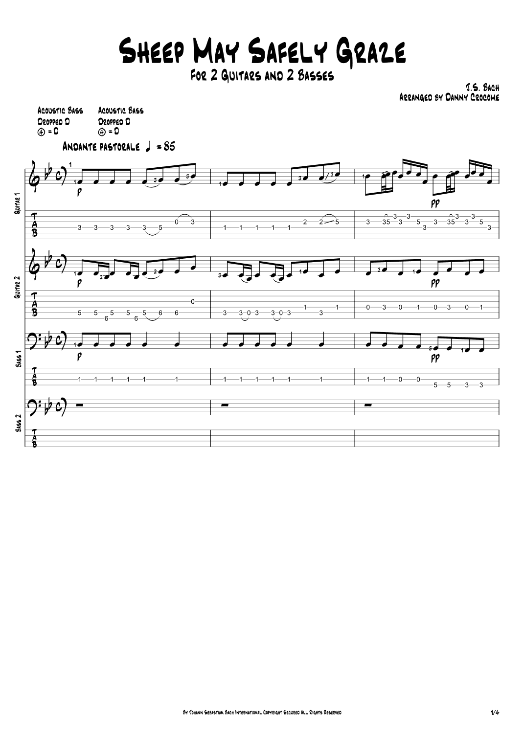 Sheep May Safely Graze (for 2 Guitars & 2 Basses) (arr. Danny Crocome)