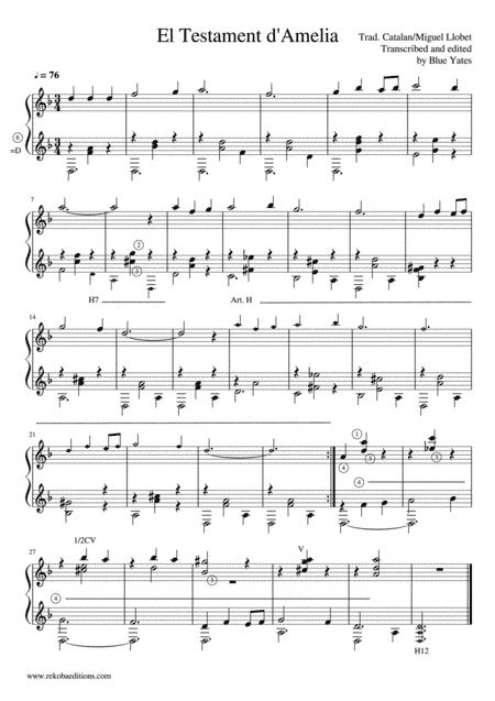 El Testament d'Amelia (Miguel Llobet) (arr. Blue Yates)