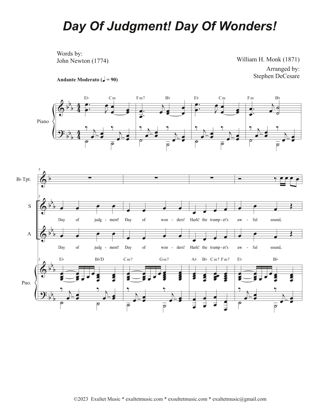 Day of Judgment! Day of Wonders! (Vocal Quartet - (SATB) (arr. Stephen DeCesare)