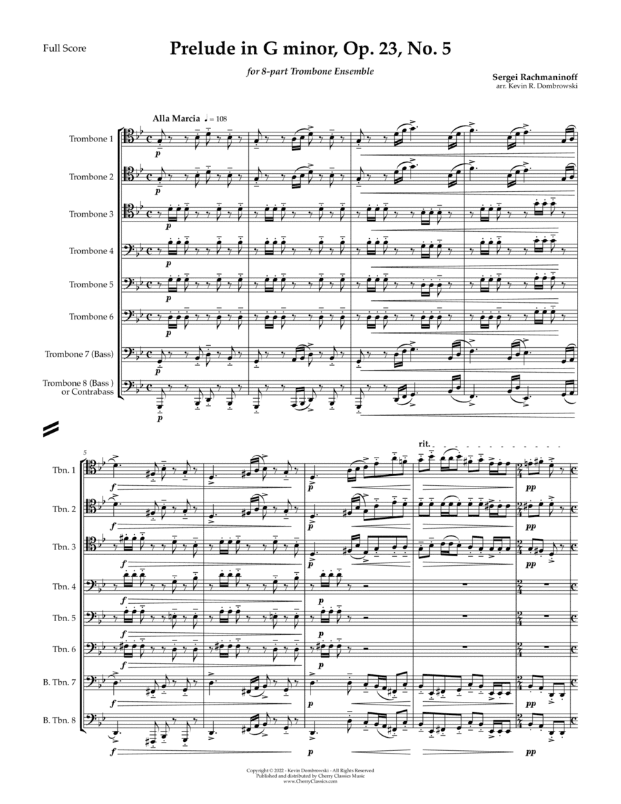 Prelude in G minor Op. 23 No. 5 for 8-part Trombone Ensemble (arr. Kevin Dombrowski)