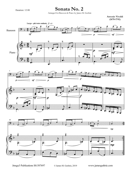 Vivaldi: Sonata No. 2 for Bassoon & Piano (arr. James M. Guthrie)