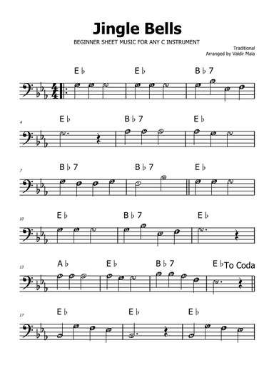 Jingle Bells - Eb Major (with note names) (arr. Valdir Maia)