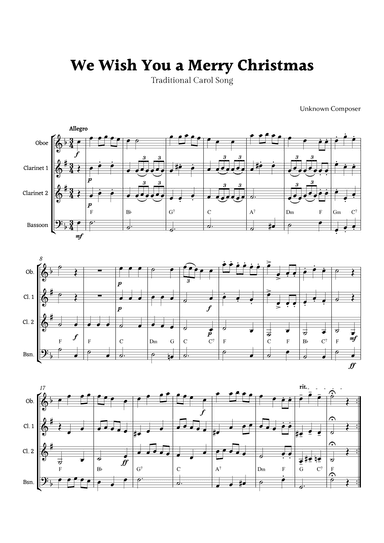 We Wish you a Merry Christmas for Woodwind Ensemble with Chords (arr. Rika K.)