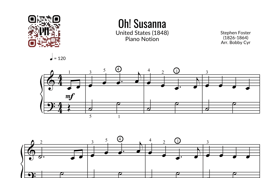 Oh! Susanna (Easy Piano) (arr. Bobby Cyr - Piano Notion)