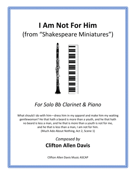 I Am Not For Him (Solo Clarinet and Piano) from "Shakespeare Miniatures"