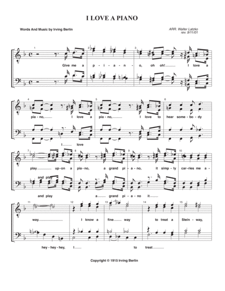 I Love A Piano (arr. Walter Latzko)