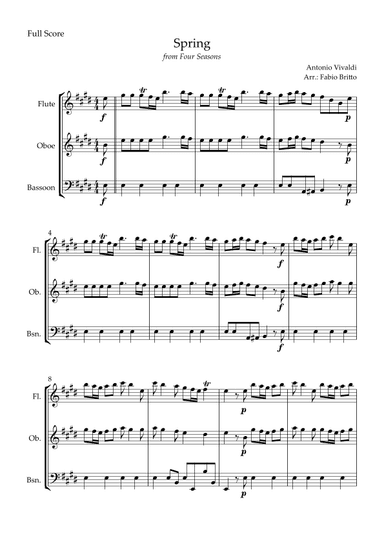 Spring (from Four Seasons of Antonio Vivaldi) for Woodwind Trio (arr. Fabio Britto)