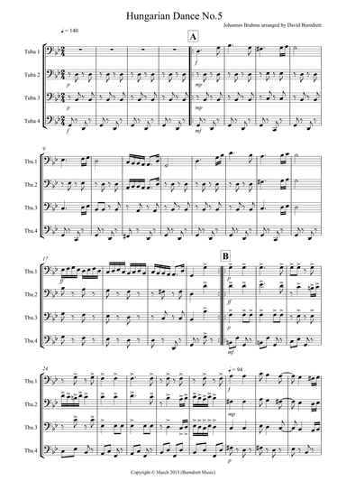 Hungarian Dance No.5 for Tuba Quartet (arr. David Burndrett)
