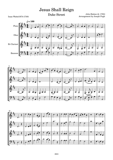 Jesus Shall Reign (Woodwind Quartet) (arr. Joseph Pugh)