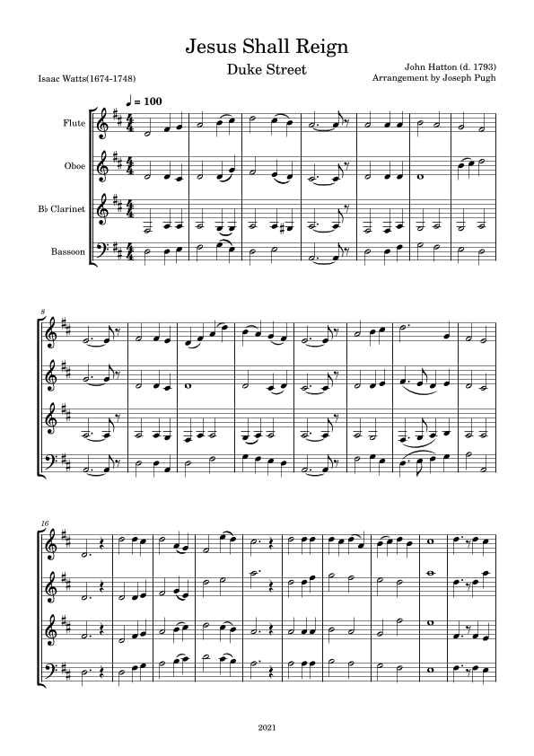 Jesus Shall Reign (Woodwind Quartet) (arr. Joseph Pugh)