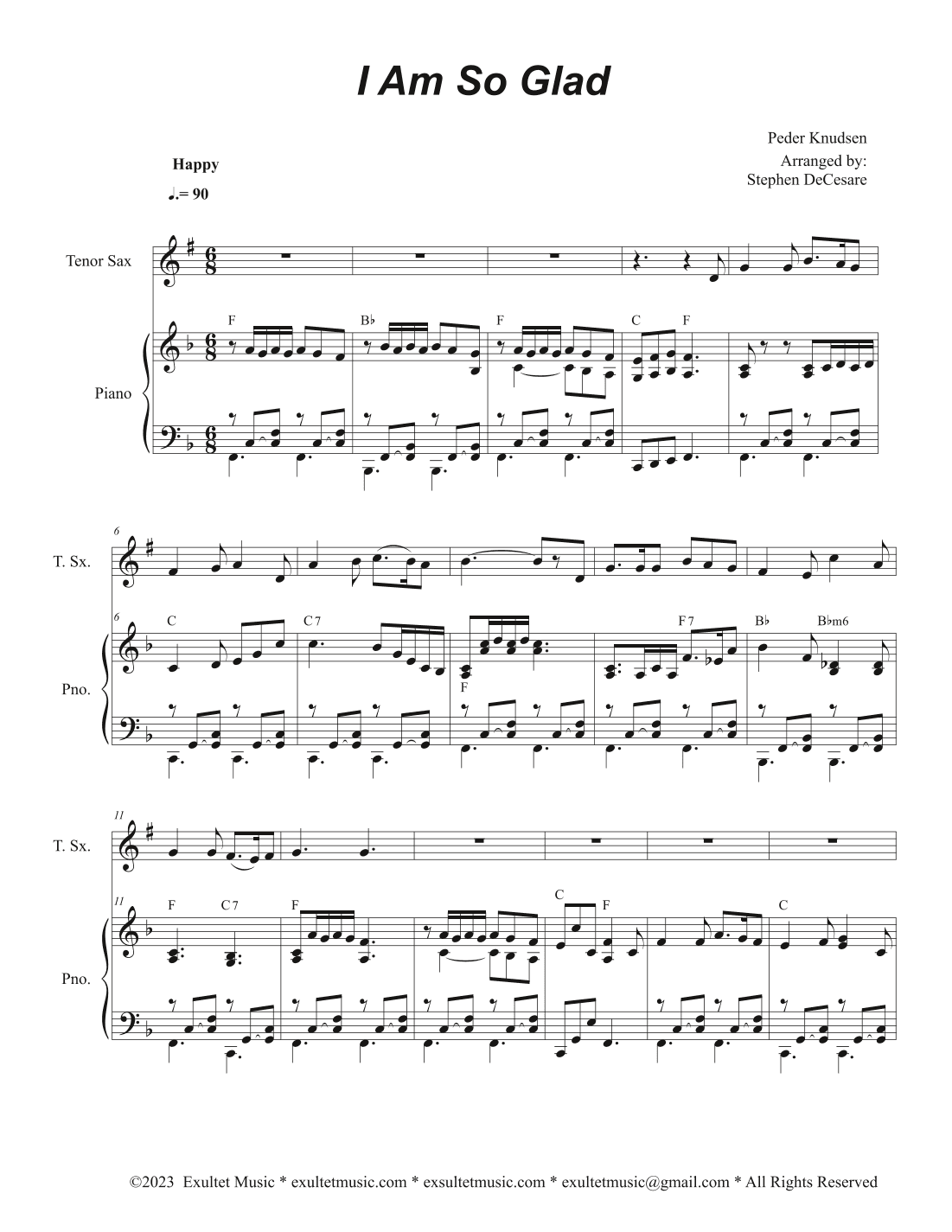 I Am So Glad (Tenor Saxophone and Piano) (arr. Stephen DeCesare)