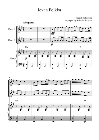 Ievan Polkka (for flute duet and piano accompaniment) (arr. Kaiserin Rebecca)