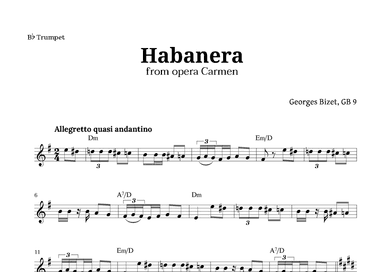 Habanera from Carmen by Bizet for Trumpet with Chords (arr. Langanho)