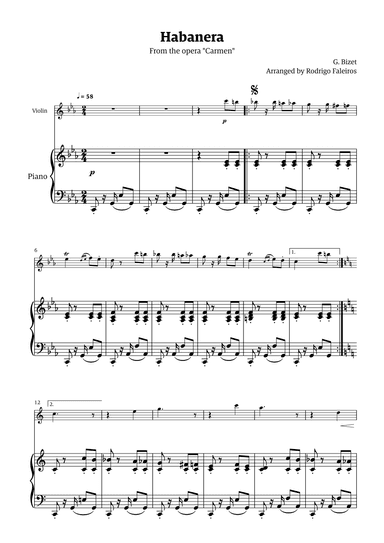 Habanera (for solo violin w/ piano accompaniment) (arr. Rodrigo Faleiros)