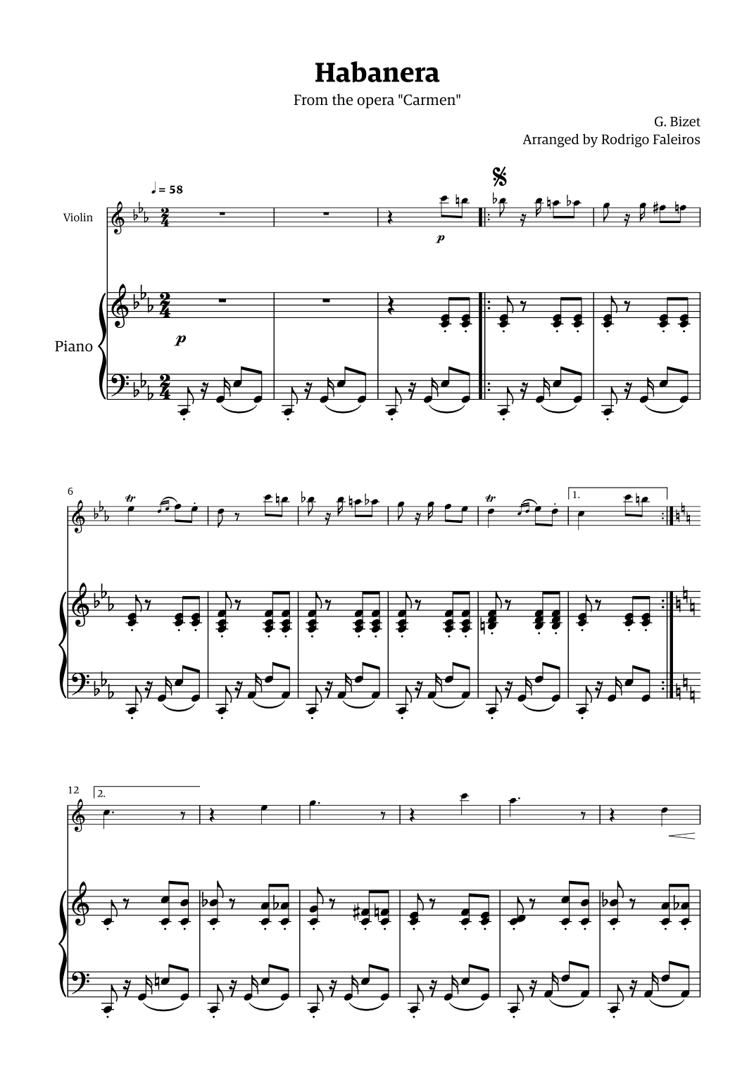 Habanera (for solo violin w/ piano accompaniment) (arr. Rodrigo Faleiros)