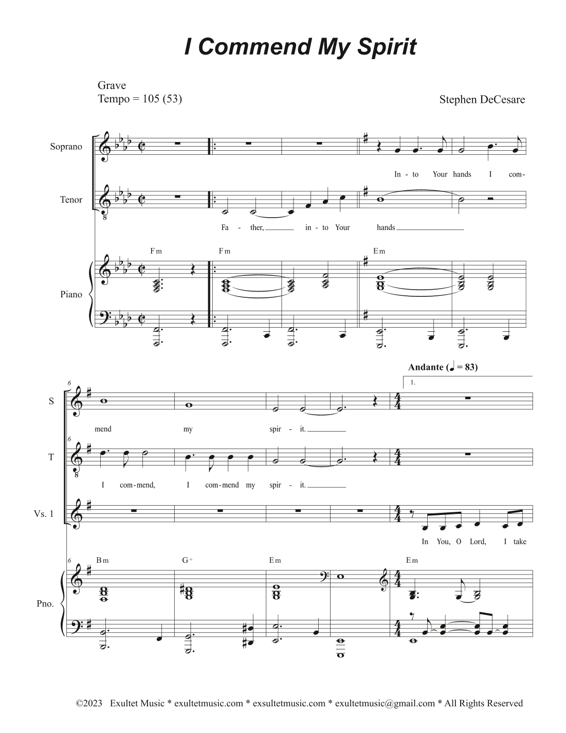 I Commend My Spirit (Psalm 31) (Duet for Soprano and Tenor solo)