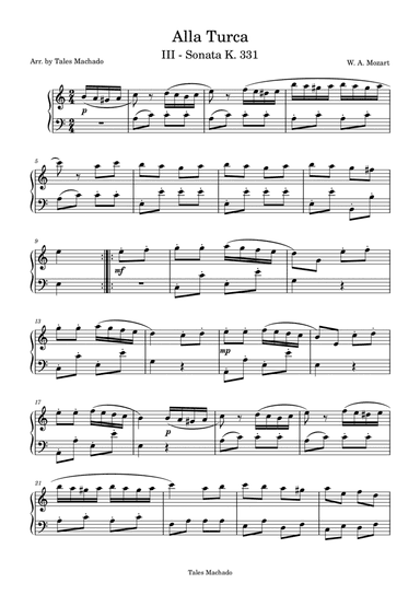Mozart - Rondo Alla Turca | easy piano arrangement (arr. Tales Machado de Souza)
