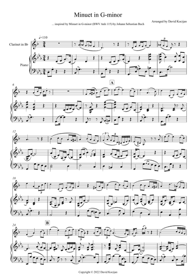 Minuet in G-minor (clarinet & piano) (arr. David Kocijan)