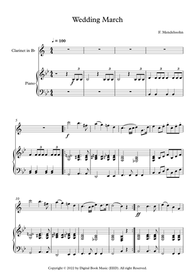 Wedding March - Felix Bartholdy Mendelssohn (Clarinet + Piano) (arr. Digital Book Music)
